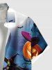Plus Size Pumpkin Wizard Bat Moon Ombre Galaxy Print Halloween Button Pocket Shirt For Men -  