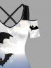 Plus Size Pumpkin Wizard Bat Moon Ombre Galaxy Print Halloween Cold Shoulder Crisscross A Line Maxi Dress -  