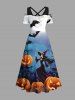 Plus Size Pumpkin Wizard Bat Moon Ombre Galaxy Print Halloween Cold Shoulder Crisscross A Line Maxi Dress -  