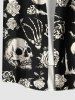 Plus Size Halloween Skulls Skeleton Claw Rose Flower Print Buttons Pocket Shirt For Men -  