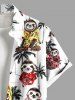 Chemise hawaïenne grande taille à imprimé paresseux cocotiers et boutons avec poches pour homme - Blanc L