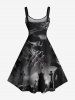 Plus Size Halloween Skull Cross Crow Print Tank Dress -  