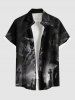 Plus Size Halloween Skull Cross Crow Print Buttons Pocket Shirt For Men -  