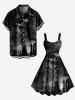 Plus Size Halloween Skull Cross Crow Print Tank Dress -  