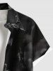 Plus Size Halloween Skull Cross Crow Print Buttons Pocket Shirt For Men -  