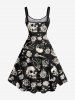 Robe débardeur grande taille à imprimé squelette et griffes pour Halloween, motif tête de mort, rose et fleur - Noir XXS