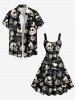 Plus Size Halloween Skulls Rose Flower Skeleton Claw Print Tank Dress -  