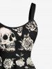 Plus Size Halloween Skulls Rose Flower Skeleton Claw Print Tank Dress -  
