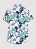 Plus Size Hibiscus Flower Leaf Tropical Print Buttons Pocket Hawaii Shirt For Men -  