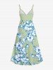 Plus Size Flowers Leaf Tropical Print Surplice Hawaii Cami Dress -  
