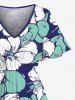 Plus Size Hibiscus Flower Leaf Tropical Print Split Hawaii Midi Dress -  