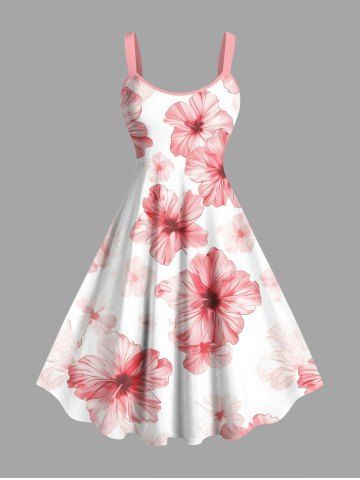 Plus Size Hibiscus Flowers Print Hawaii Tank Dress - WHITE - XXS