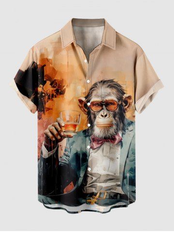 Plus Size Gorilla Boss Ombre Print Buttons Pocket Hawaii Shirt For Men - ORANGE - 4XL