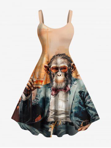 Plus Size Gorilla Boss Ombre Print Hawaii Tank Dress - ORANGE - 6X