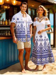 Floral Pattern Print Plus Size Matching Hawaii Beach Outfit For Couples -  