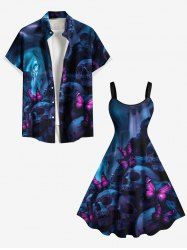 Ombre Skull Butterfly Print Plus Size Matching Outfit For Couples -  