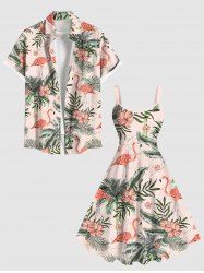 Flamingo Hibiscus Flowers Tropical Leaf Coconut Tree Print Plus Size Matching Hawaii Beach Outfit For Couples -  