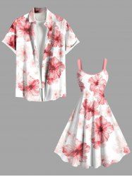 Hibiscus Flowers Print Plus Size Matching Hawaii Beach Outfit For Couples -  