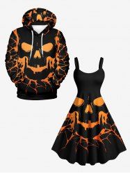 Halloween Skull Spider Web Print Plus Size Matching Outfit For Couples -  