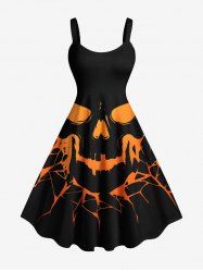 Plus Size Halloween Skull Spider Web Print Tank Dress -  