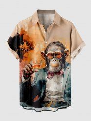 Plus Size Gorilla Boss Ombre Print Buttons Pocket Hawaii Shirt For Men -  