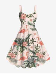 Plus Size Flamingo Hibiscus Flowers Tropical Leaf Coconut Tree Print Hawaii Tank Dress -  