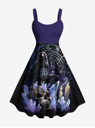 Robe débardeur trapèze grande taille à imprimé crâne, bougie, corbeau, divination, galaxie - Noir XS