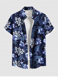 Plus Size Flowers Leaf Tropical Print Buttons Pocket Hawaii Shirt For Men -  