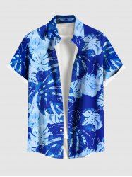 Plus Size Tropical Leaf Print Buttons Pocket Hawaii Shirt For Men -  