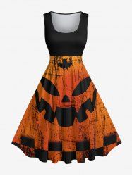Plus Size Halloween Pumpkin Plaid Checkered Print 1950s Vintage Dress -  