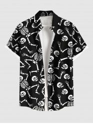 Plus Size Halloween Skeleton Skull Print Buttons Pocket Shirt For Men -  