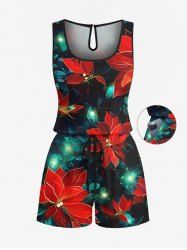 Combinaison hawaïenne grande taille à imprimé floral pailleté et cordon de serrage avec poches - Noir 1X