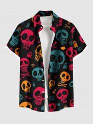 Plus Size Skull Star Bone Print Halloween Button Pocket Shirt For Men -  