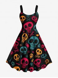 Robe débardeur trapèze grande taille à imprimé tête de mort, étoile et os pour Halloween - Noir 3X