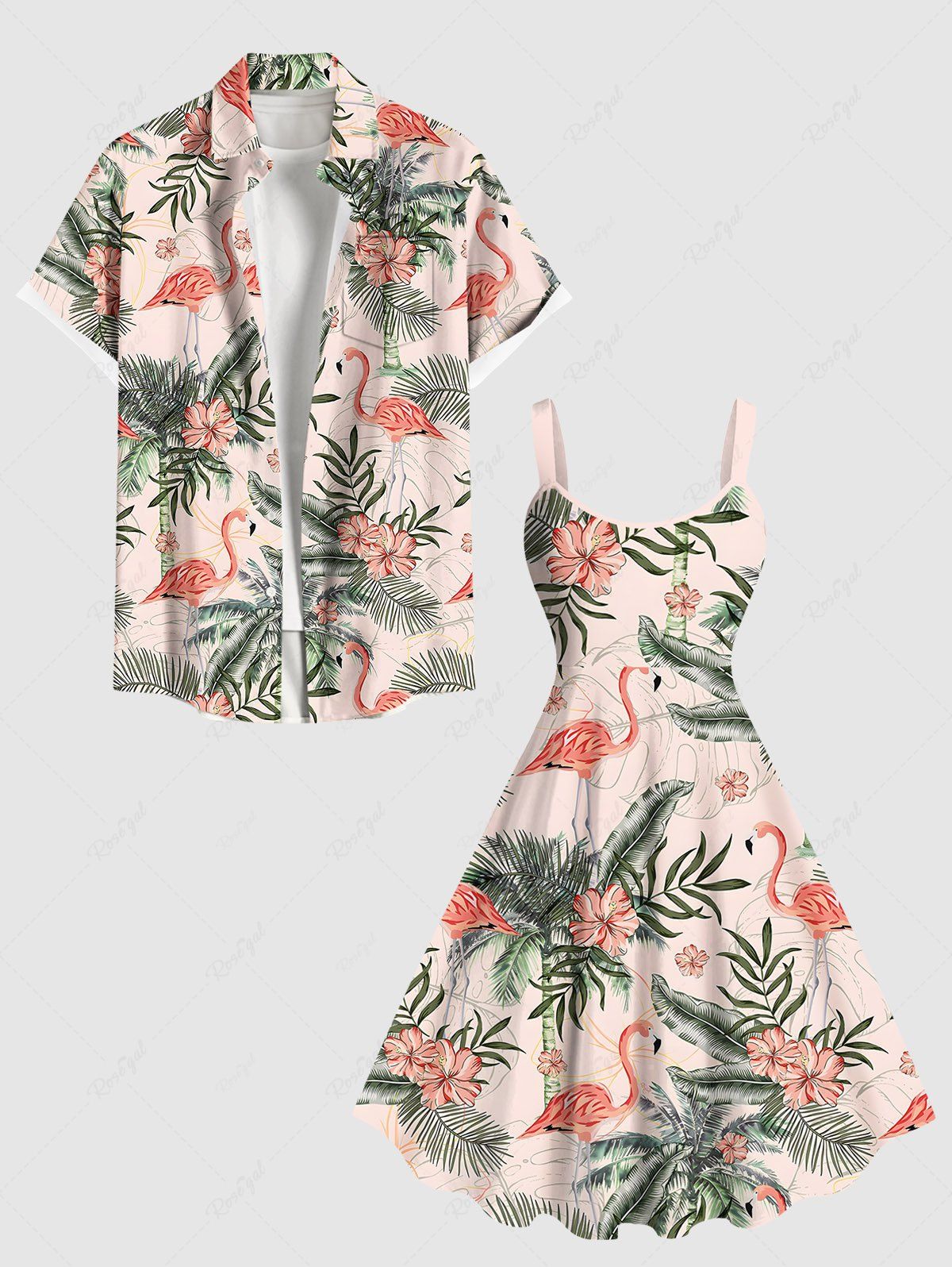 Buy Flamingo Hibiscus Flowers Tropical Leaf Coconut Tree Print Plus Size Matching Hawaii Beach Outfit For Couples  