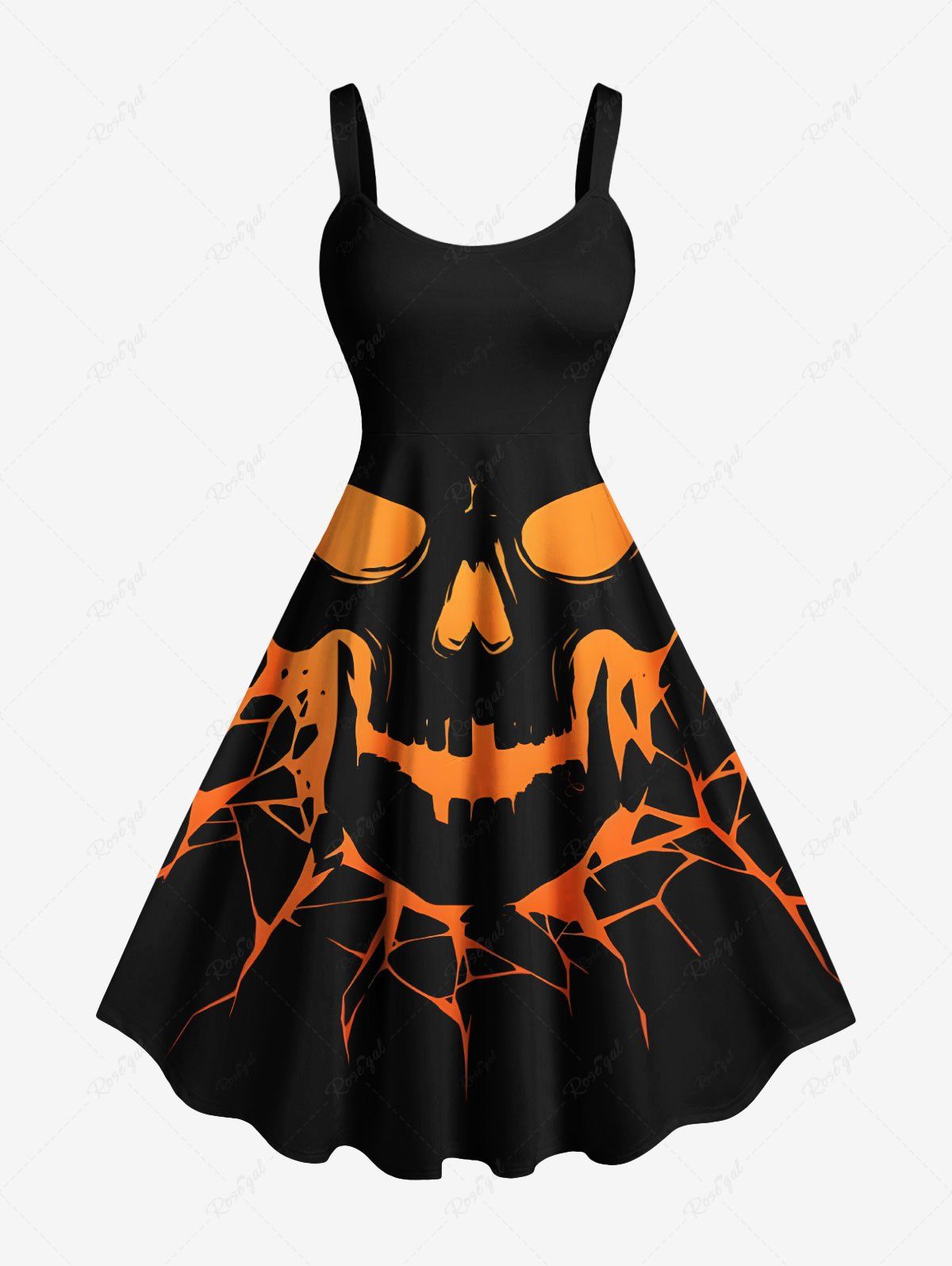 Trendy Plus Size Halloween Skull Spider Web Print Tank Dress  