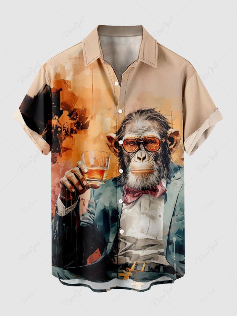 Fancy Plus Size Gorilla Boss Ombre Print Buttons Pocket Hawaii Shirt For Men  