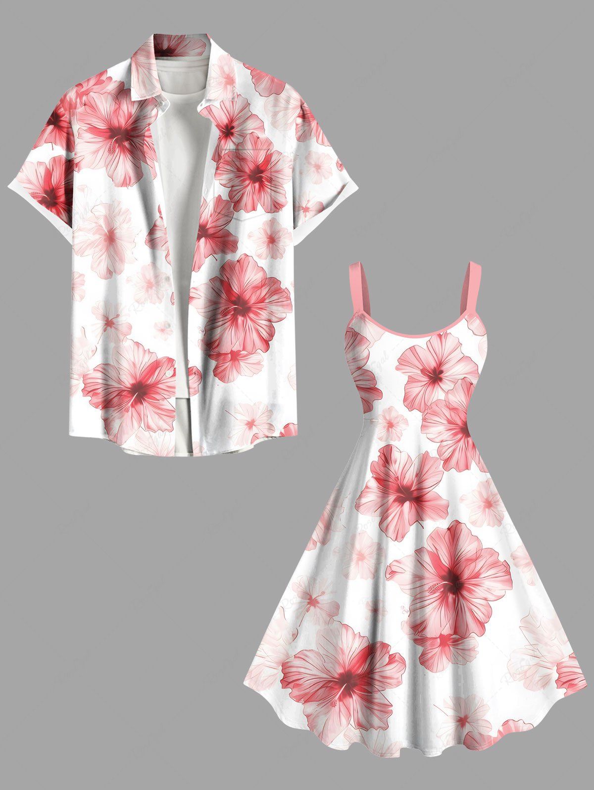Buy Hibiscus Flowers Print Plus Size Matching Hawaii Beach Outfit For Couples  