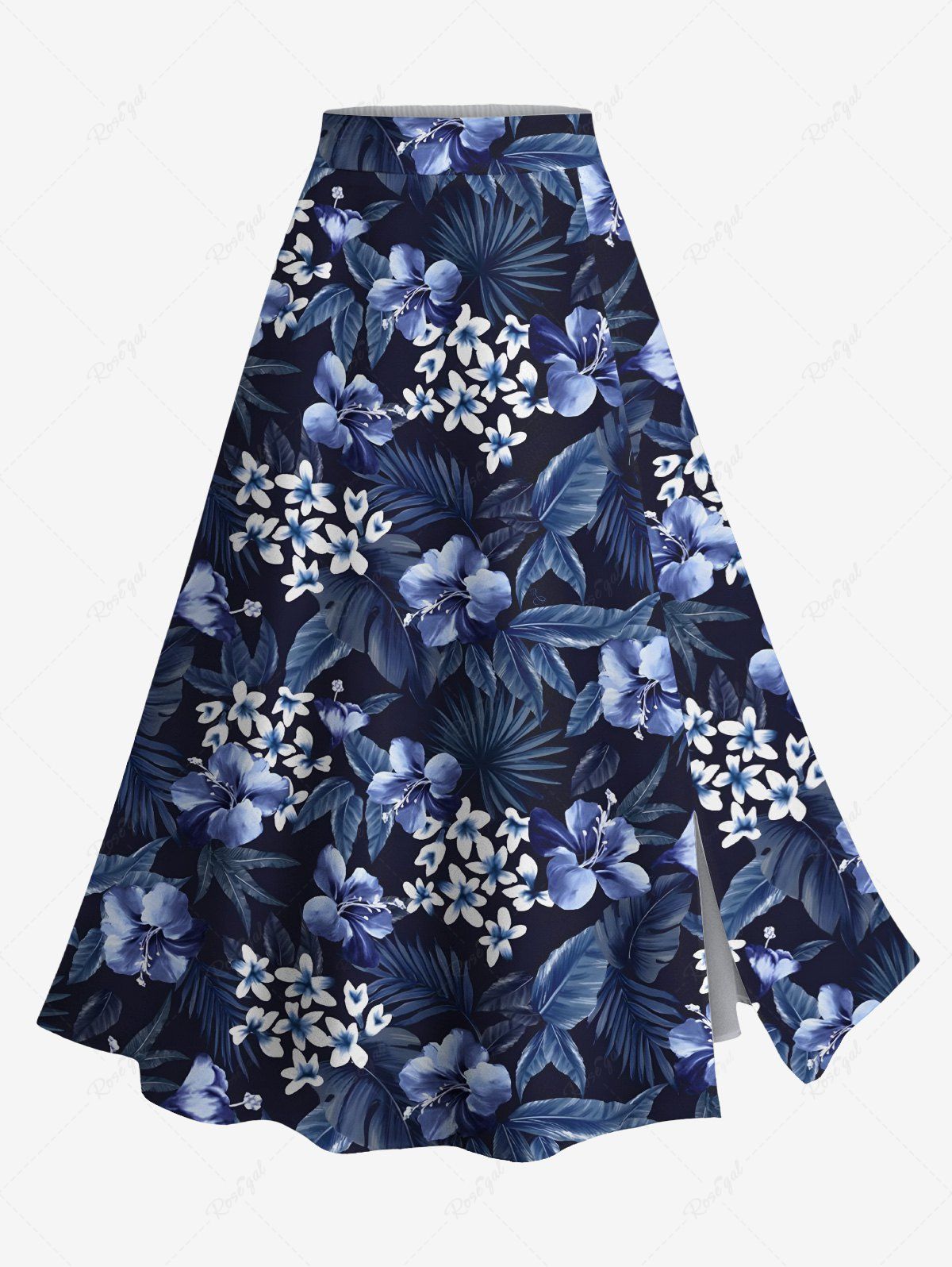 Outfits Plus Size Flowers Leaf Tropical Print Split Hawaii Skirt  