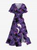 Halloween Pumpkin Wizard Ghost Moon Star Ombre Galaxy Print Plus Size Matching Outfit For Couples -  