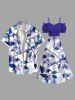 Flowers Leaf Print Plus Size Matching Hawaii Beach Outfit For Couples -  