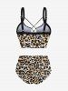 Leopard Stars Print Lace Up Tankini Swimsuit (Adjustable Shoulder Strap) -  