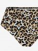 Leopard Stars Print Lace Up Tankini Swimsuit (Adjustable Shoulder Strap) -  