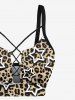 Leopard Stars Print Lace Up Tankini Swimsuit (Adjustable Shoulder Strap) -  
