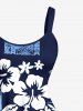 Robe débardeur grande taille à imprimé ethnique graphique hawaïen, motif cocotier et fleur d'hibiscus - Bleu Marine XXS