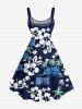 Robe débardeur grande taille à imprimé ethnique graphique hawaïen, motif cocotier et fleur d'hibiscus - Bleu Marine XXS