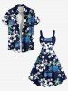 Plus Size Coconut Tree Hibiscus Flower Ethnic Graphic Print Hawaii A Line Tank Dress -  