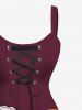 Plus Size Pumpkin Dinosaur Skeleton Moon Bat Tree Print Halloween Lace Up A Line Dress -  