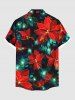 Plus Size Glitter Leaf Flower Print Hawaii Button Pocket Shirt For Men -  