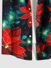 Plus Size Glitter Leaf Flower Print Hawaii Button Pocket Shirt For Men -  